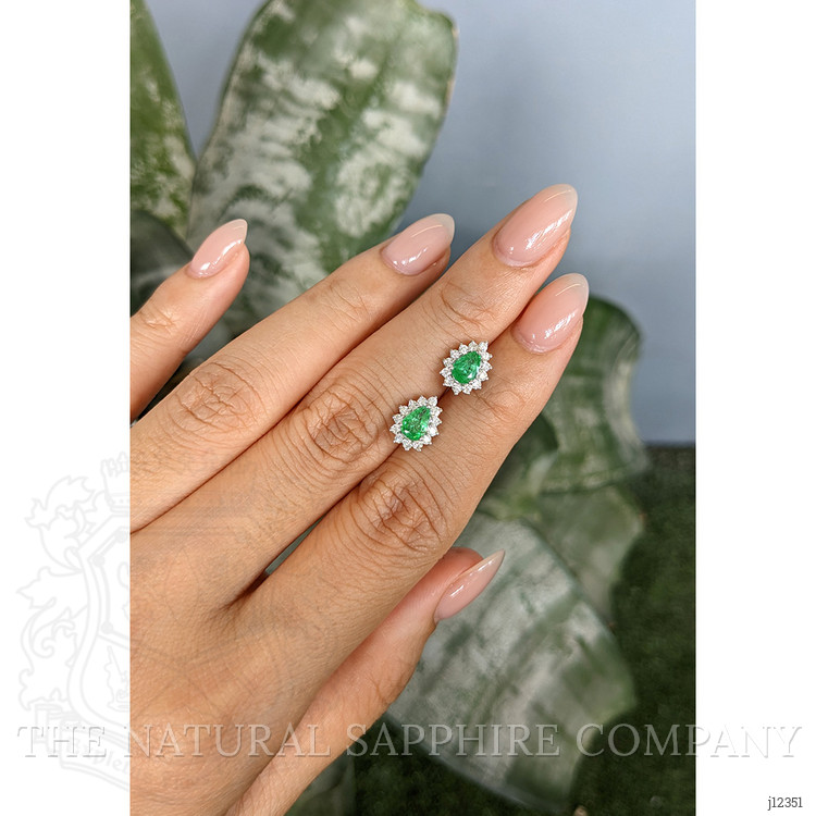 0.76 Ct.Tw. Emerald and Natural Diamond Studs Earrings, 14K White Gold