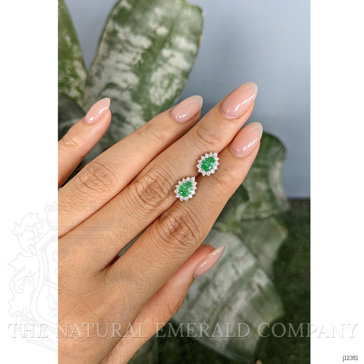 0.76 Ct.Tw. Emerald and Natural Diamond Studs Earrings, 14K White Gold