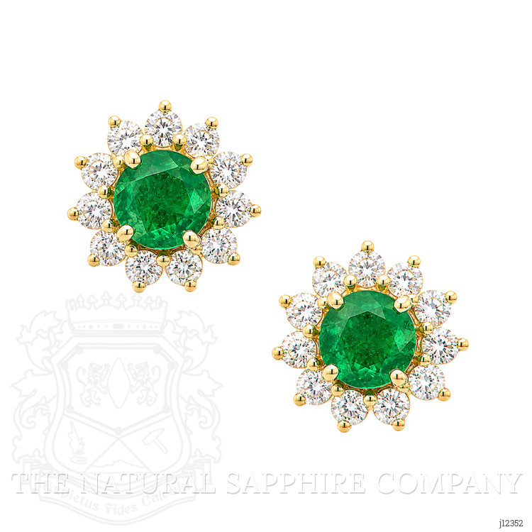 0.64 Ct.Tw. Emerald and Natural Diamond Studs Earrings, 14K Yellow Gold