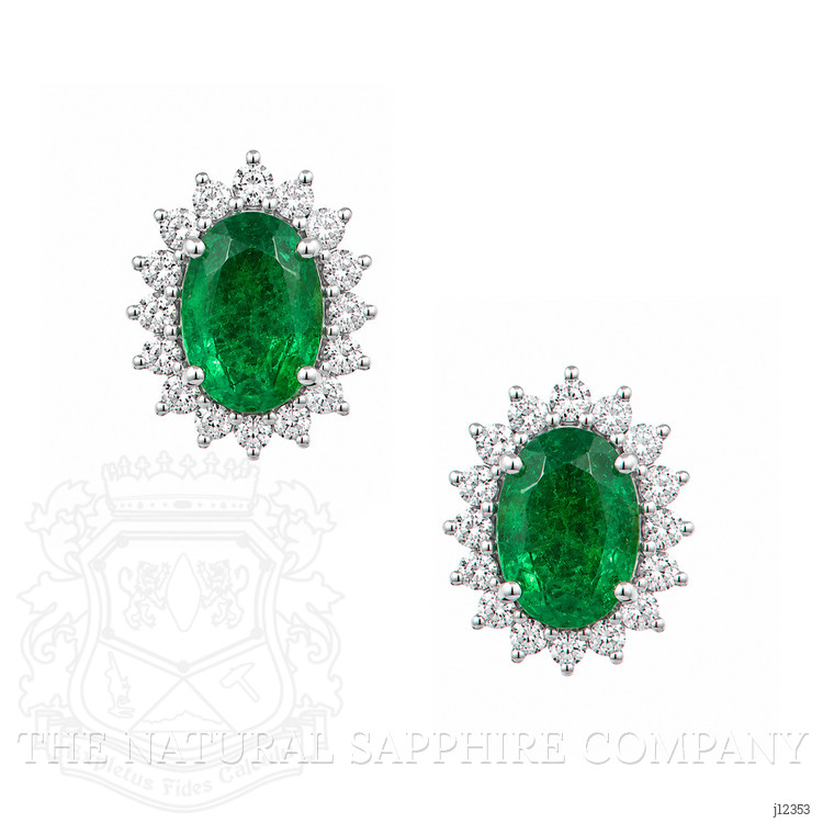 1.51 Ct.Tw. Emerald and Natural Diamond Studs Earrings, 14K White Gold