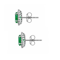 1.51&nbsp;Ct.Tw.Total Carat Weight Emerald and Natural Diamond Studs Earrings, 14K White Gold Image