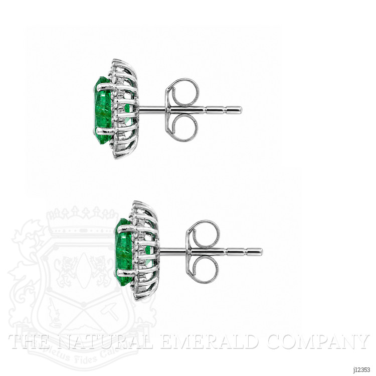 1.51 Ct.Tw. Emerald and Natural Diamond Studs Earrings, 14K White Gold