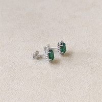 1.51 Ct.Tw.Total Carat Weight Emerald and Natural Diamond Studs Earrings, 14K White Gold Life Style