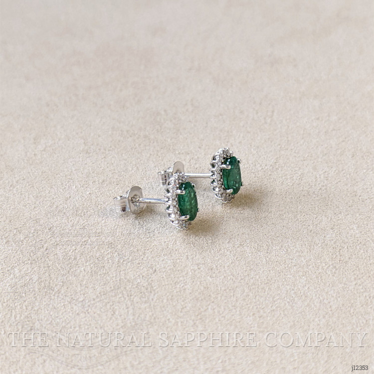 1.51 Ct.Tw. Emerald and Natural Diamond Studs Earrings, 14K White Gold