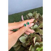 1.51 Ct.Tw.Total Carat Weight Emerald and Natural Diamond Studs Earrings, 14K White Gold Life Style