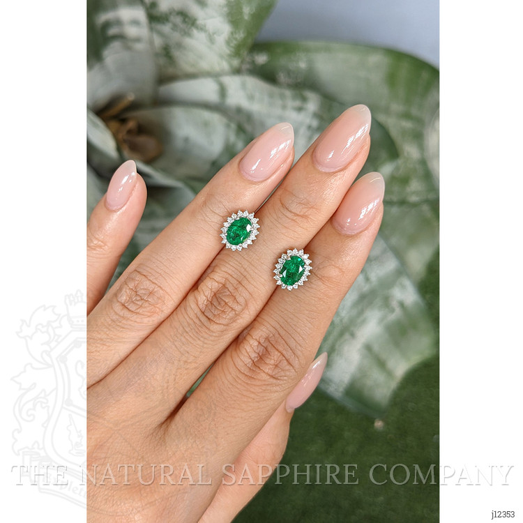 1.51 Ct.Tw. Emerald and Natural Diamond Studs Earrings, 14K White Gold