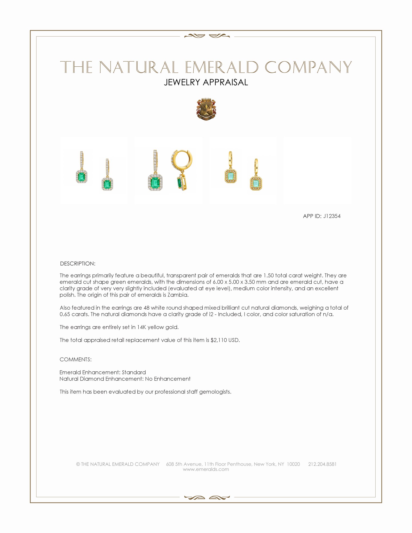 1.50 Ct.Tw. Emerald and Natural Diamond Pave Earrings, 14K Yellow Gold