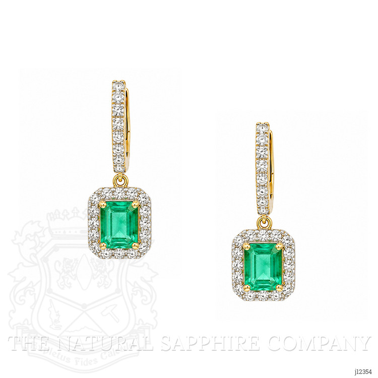 1.50 Ct.Tw. Emerald and Natural Diamond Pave Earrings, 14K Yellow Gold