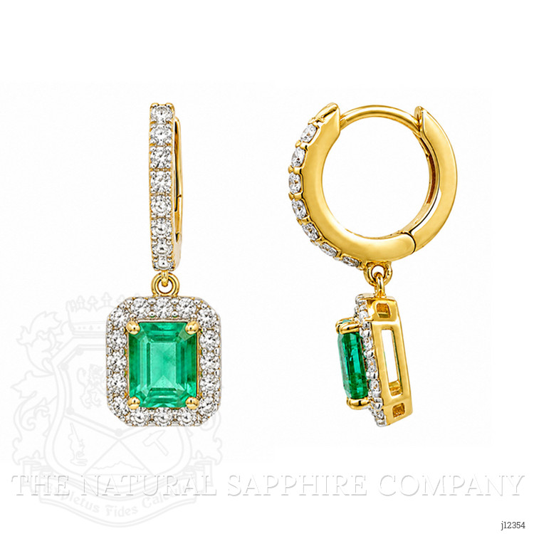 1.50 Ct.Tw. Emerald and Natural Diamond Pave Earrings, 14K Yellow Gold