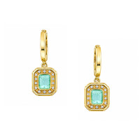 1.50 Ct.Tw.Total Carat Weight Emerald and Natural Diamond Pave Earrings, 14K Yellow Gold Image