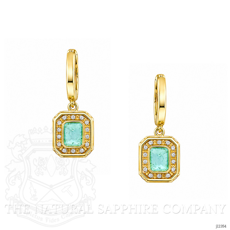 1.50 Ct.Tw. Emerald and Natural Diamond Pave Earrings, 14K Yellow Gold