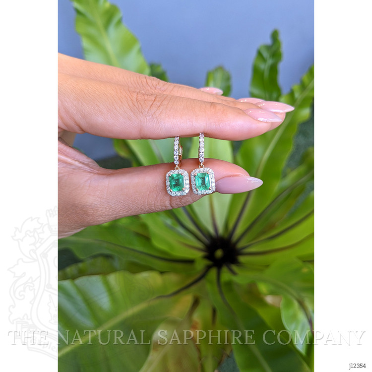 1.50 Ct.Tw. Emerald and Natural Diamond Pave Earrings, 14K Yellow Gold