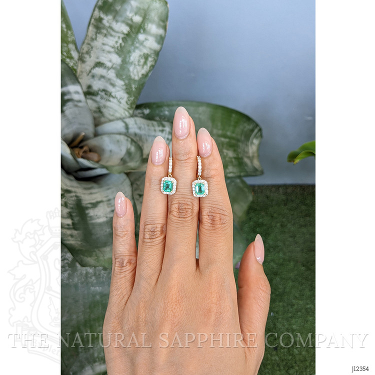 1.50 Ct.Tw. Emerald and Natural Diamond Pave Earrings, 14K Yellow Gold