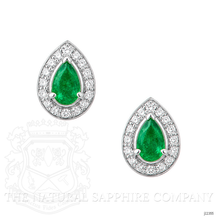 0.71 Ct.Tw. Emerald and Natural Diamond Studs Earrings, 14K White Gold
