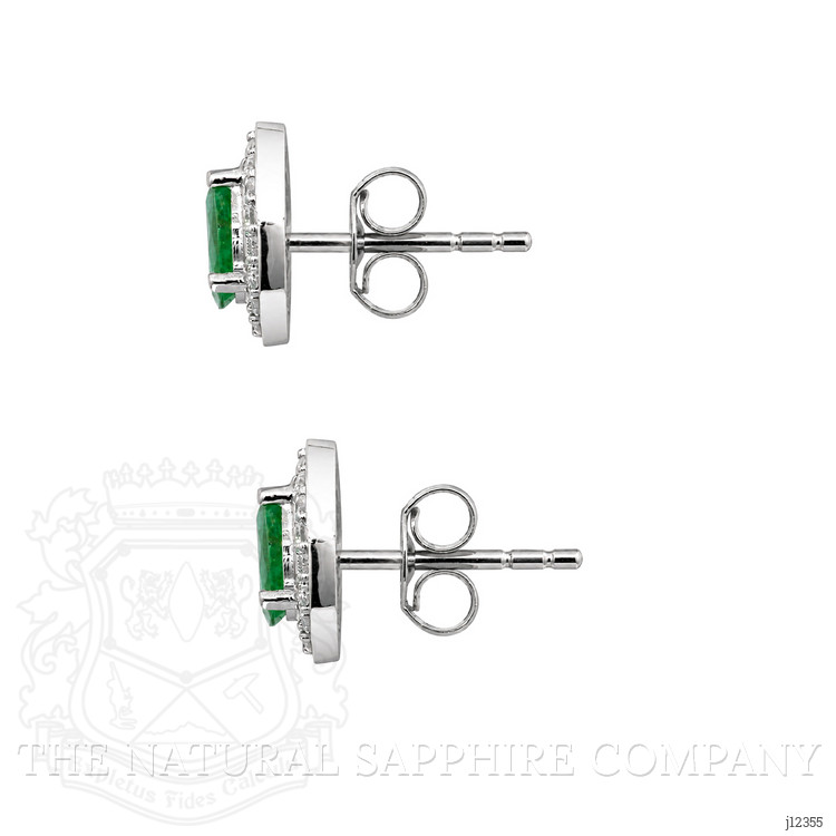 0.71 Ct.Tw. Emerald and Natural Diamond Studs Earrings, 14K White Gold