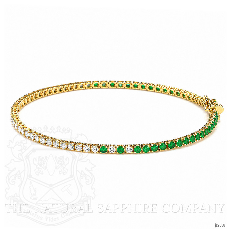 1.15 Ct.Tw. Emerald and Natural Diamond Tennis/Line Bracelet, 14K Yellow Gold