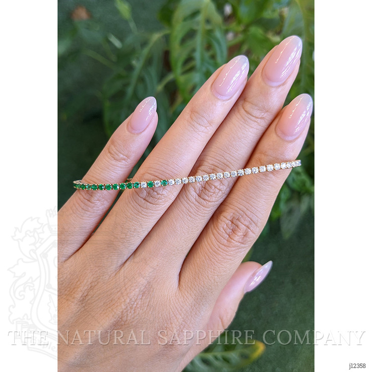 1.15 Ct.Tw. Emerald and Natural Diamond Tennis/Line Bracelet, 14K Yellow Gold