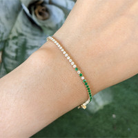 1.15&nbsp;Ct.Tw.Total Carat Weight Emerald and Natural Diamond Tennis/Line Bracelet, 14K Yellow Gold Life Style