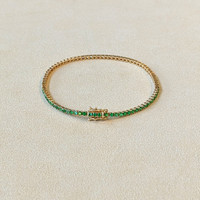 1.15&nbsp;Ct.Tw.Total Carat Weight Emerald and Natural Diamond Tennis/Line Bracelet, 14K Yellow Gold Life Style