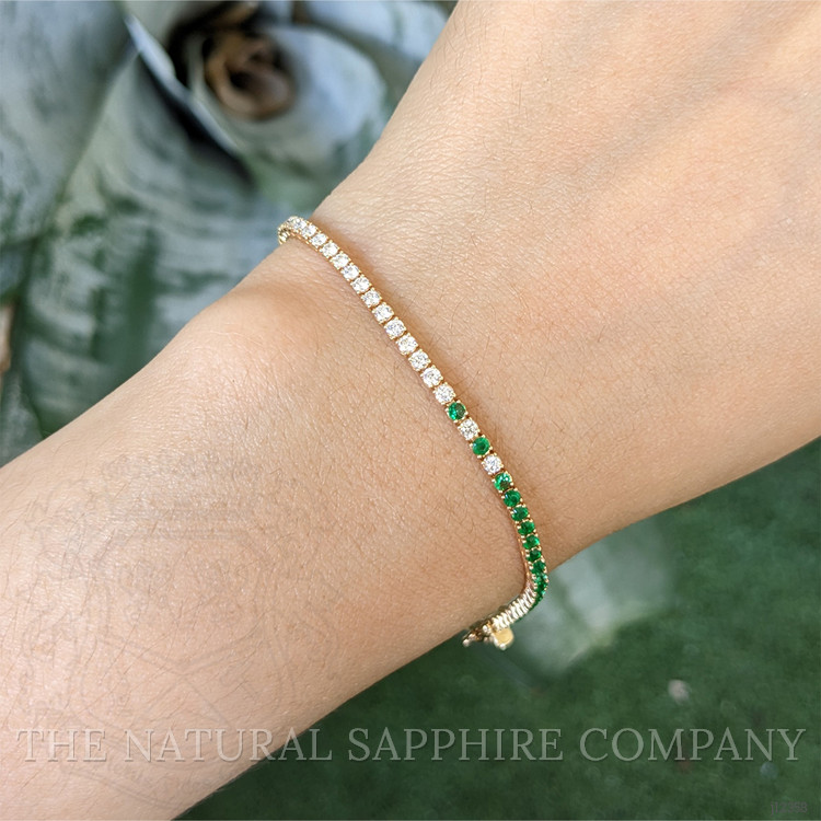 1.15 Ct.Tw. Emerald and Natural Diamond Tennis/Line Bracelet, 14K Yellow Gold