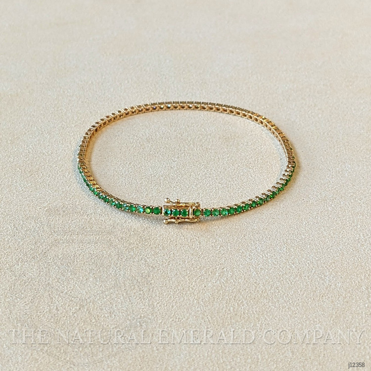 1.15 Ct.Tw. Emerald and Natural Diamond Tennis/Line Bracelet, 14K Yellow Gold