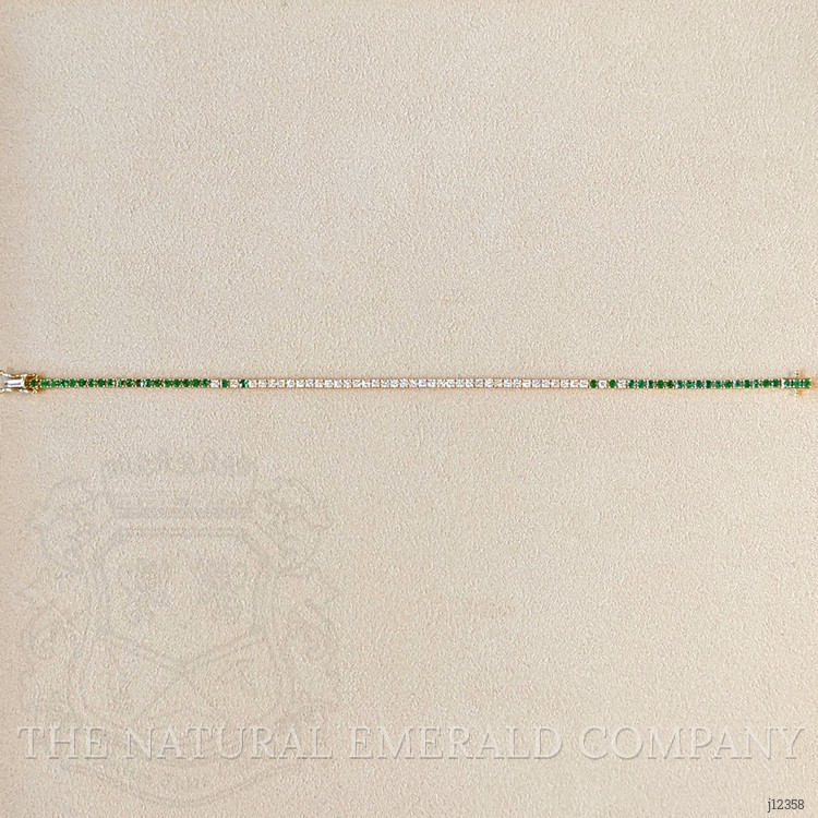 1.15 Ct.Tw. Emerald and Natural Diamond Tennis/Line Bracelet, 14K Yellow Gold