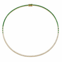 2.85 Ct. Emerald and Natural Diamond Tennis/Riviere Necklace, 14K Yellow Gold Video