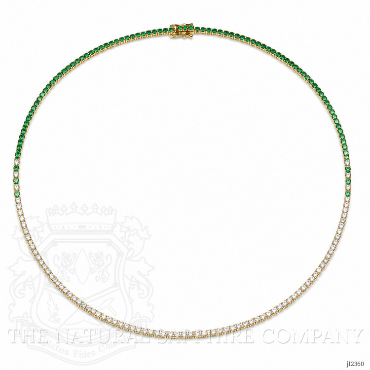 2.85 Ct. Emerald and Natural Diamond Tennis/Riviere Necklace, 14K Yellow Gold