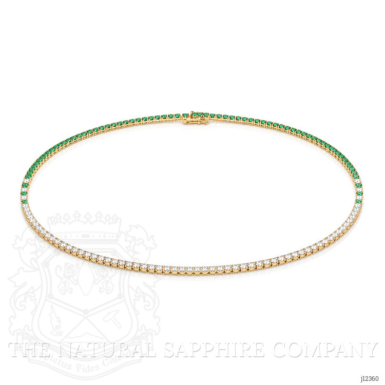 2.85 Ct. Emerald and Natural Diamond Tennis/Riviere Necklace, 14K Yellow Gold