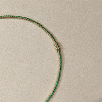 2.85 Ct. Emerald and Natural Diamond Tennis/Riviere Necklace, 14K Yellow Gold Life Style