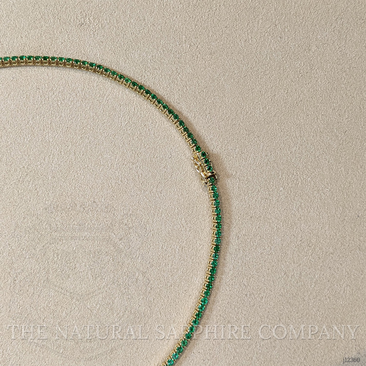 2.85 Ct. Emerald and Natural Diamond Tennis/Riviere Necklace, 14K Yellow Gold