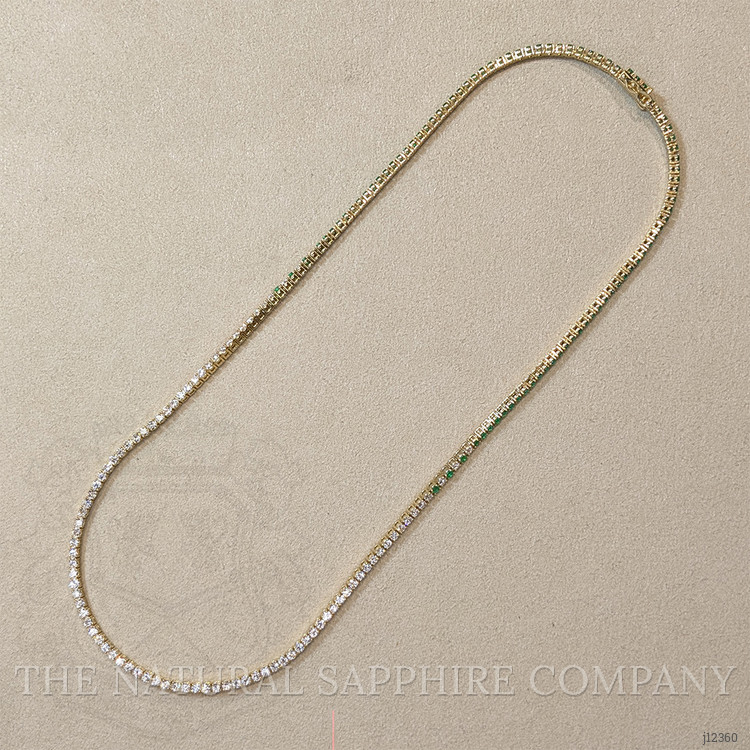 2.85 Ct. Emerald and Natural Diamond Tennis/Riviere Necklace, 14K Yellow Gold