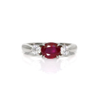 1.55 Ct. Ruby and Natural Diamond Three Stone Ring, Platinum 950 Video