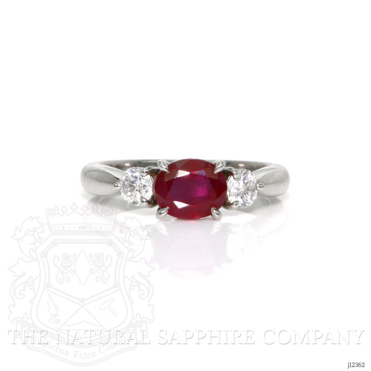 1.55 Ct. Ruby and Natural Diamond Three Stone Ring, Platinum 950