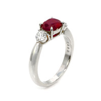 1.55 Ct. Ruby and Natural Diamond Three Stone Ring, Platinum 950 Image