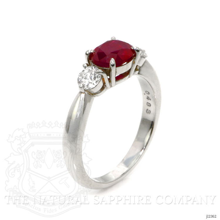1.55 Ct. Ruby and Natural Diamond Three Stone Ring, Platinum 950