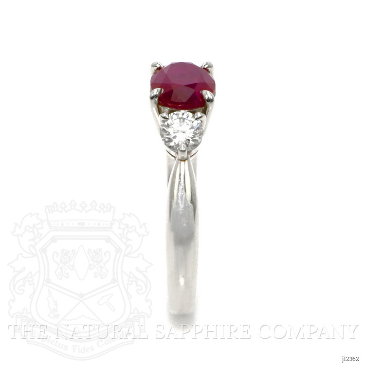1.55 Ct. Ruby and Natural Diamond Three Stone Ring, Platinum 950