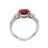 1.55 Ct. Ruby and Natural Diamond Three Stone Ring, Platinum 950 Image