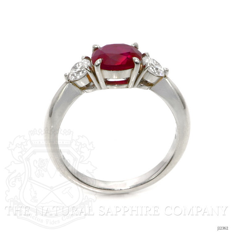 1.55 Ct. Ruby and Natural Diamond Three Stone Ring, Platinum 950