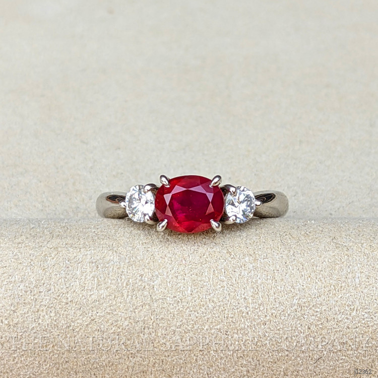1.55 Ct. Ruby and Natural Diamond Three Stone Ring, Platinum 950