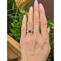 1.55 Ct. Ruby and Natural Diamond Three Stone Ring, Platinum 950 Life Style