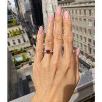 1.55 Ct. Ruby and Natural Diamond Three Stone Ring, Platinum 950 Life Style