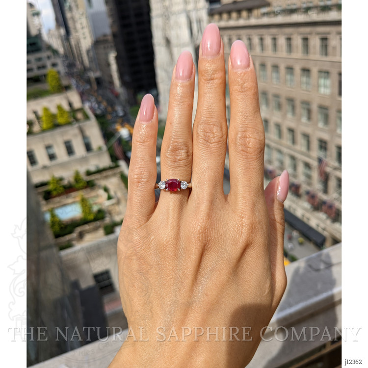1.55 Ct. Ruby and Natural Diamond Three Stone Ring, Platinum 950