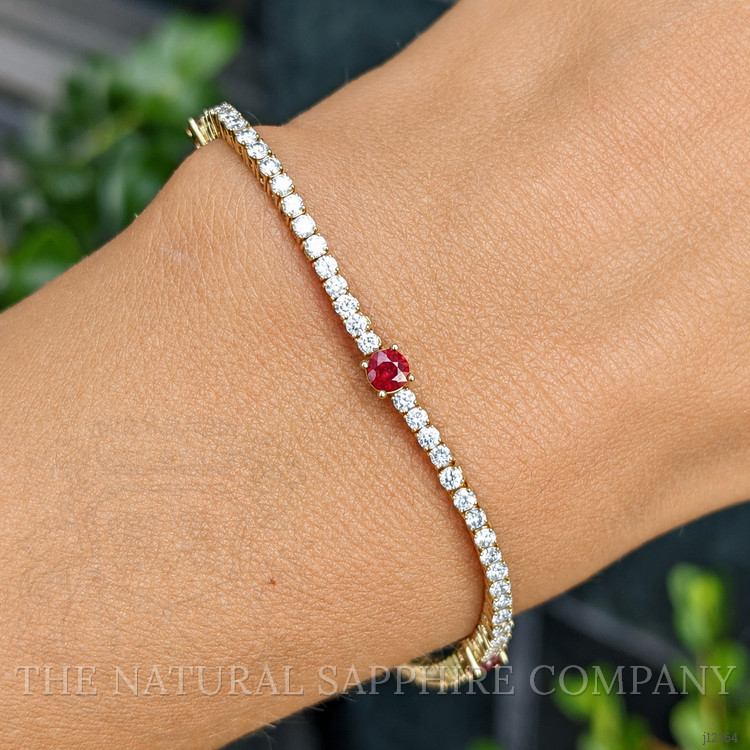 0.86 Ct.Tw. Ruby and Natural Diamond Pave Bracelet, 14K Yellow Gold