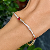 0.86&nbsp;Ct.Tw.Total Carat Weight Ruby and Natural Diamond Pave Bracelet, 14K Yellow Gold Image