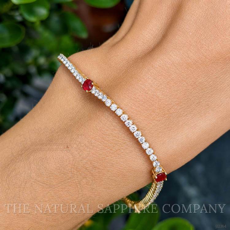 0.86 Ct.Tw. Ruby and Natural Diamond Pave Bracelet, 14K Yellow Gold