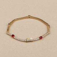0.86&nbsp;Ct.Tw.Total Carat Weight Ruby and Natural Diamond Pave Bracelet, 14K Yellow Gold Image