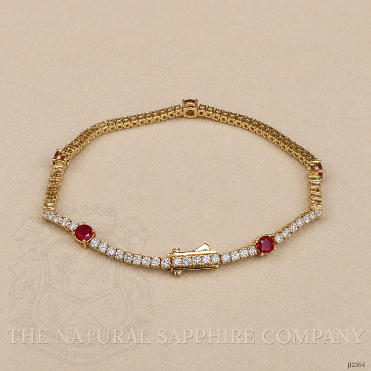 0.86 Ct.Tw. Ruby and Natural Diamond Pave Bracelet, 14K Yellow Gold
