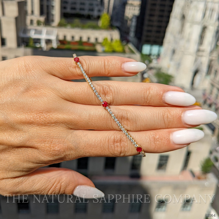 0.86 Ct.Tw. Ruby and Natural Diamond Pave Bracelet, 14K Yellow Gold