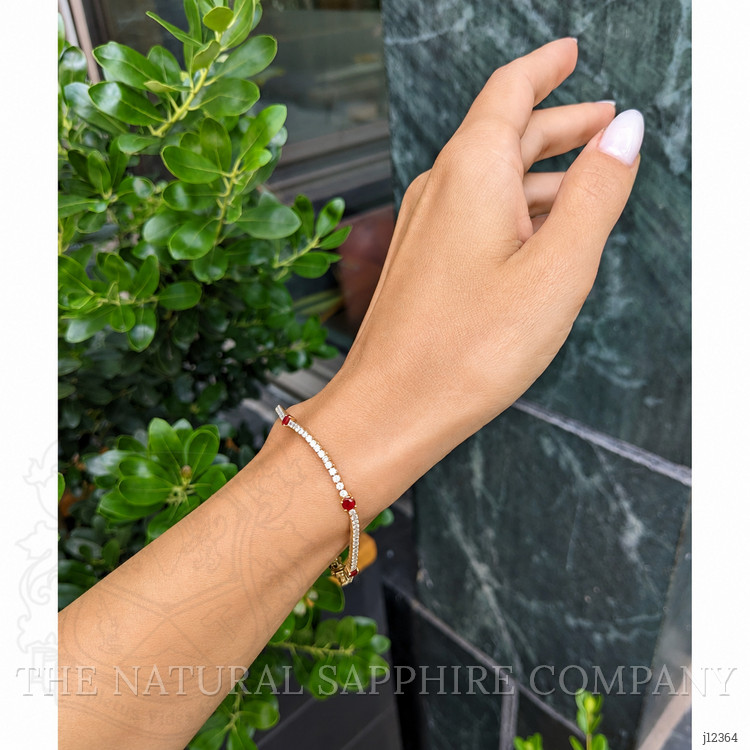 0.86 Ct.Tw. Ruby and Natural Diamond Pave Bracelet, 14K Yellow Gold